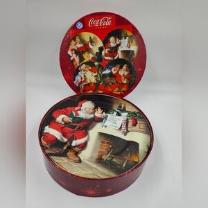 Vintage NIB Coca-Cola Santa Christmas Set of 4 stoneware 8" plates